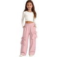 thumbnail image 2 of Generic Girl's Y2K Bowknot Track Pants Elastic Waist Baggy Straight Wide Leg Baggy Trousers Sports Wear Tween Cute Street Dance Pant, 2 of 9