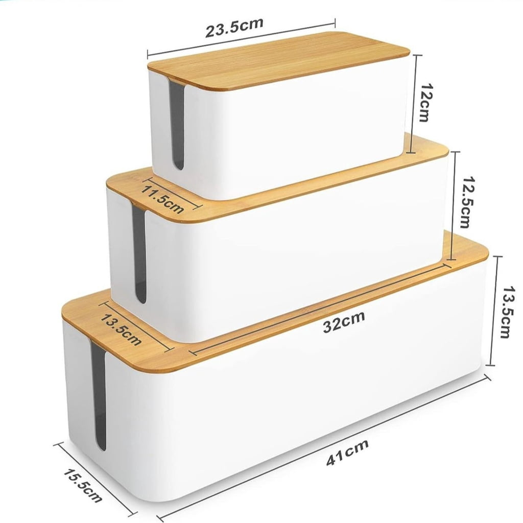 Plastic Desk Cable Management Box Dustproof Cord Organizers Cable Storage Box Wood and Plastic Texture for Home Office