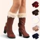 thumbnail image 3 of Calentadores de piernas de felpa de piel sintética para mujer, puños de botas de color sólido con ribete peludo corto y peludo, 3 of 5