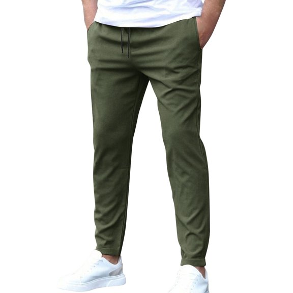 Men's Casual Slim Fit Jogger Pants with Drawstring Waist, Lightweight Breathable Fabric, Ideal for Daily Wear Army Green L