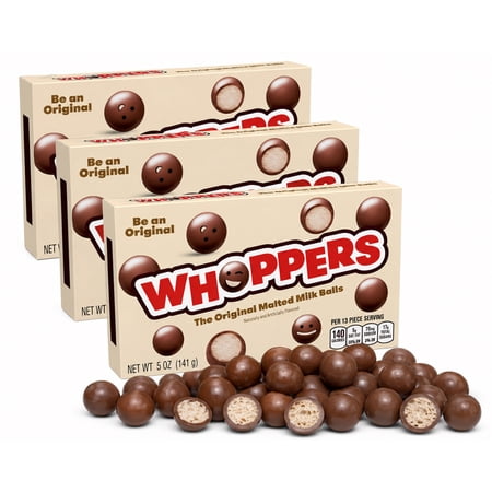 WHOPPERS Candy, Box Malted Milk Balls 5.0 oz Pack of 3