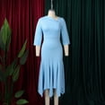 thumbnail image 3 of AURA Plus Size Asymmetrical Neck Bodycon Midi Dress High Waist Fishtail Hem 3 4 Sleeve Elegant Office Dress, 3 of 10
