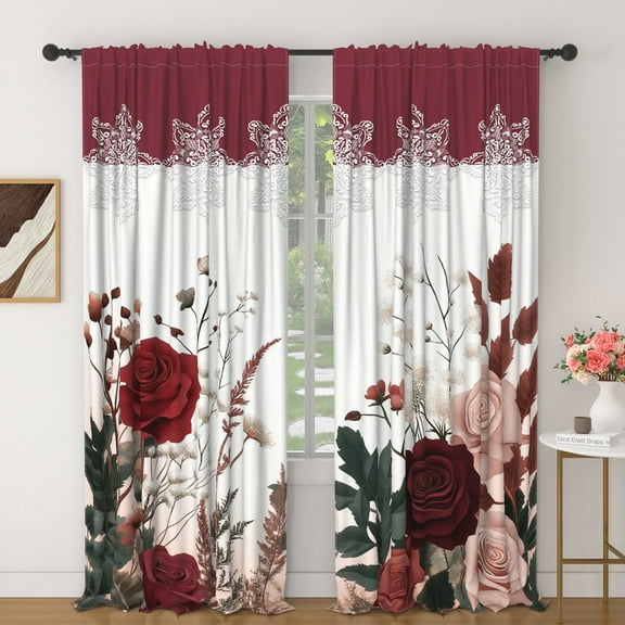 Lfeey Vintage Rose Floral Print Blackout Curtains, Light Blocking Polyester Curtains for Living Room Bedroom, Soft, Rod Pocket Design, 63 Inch Length, 2 Panels