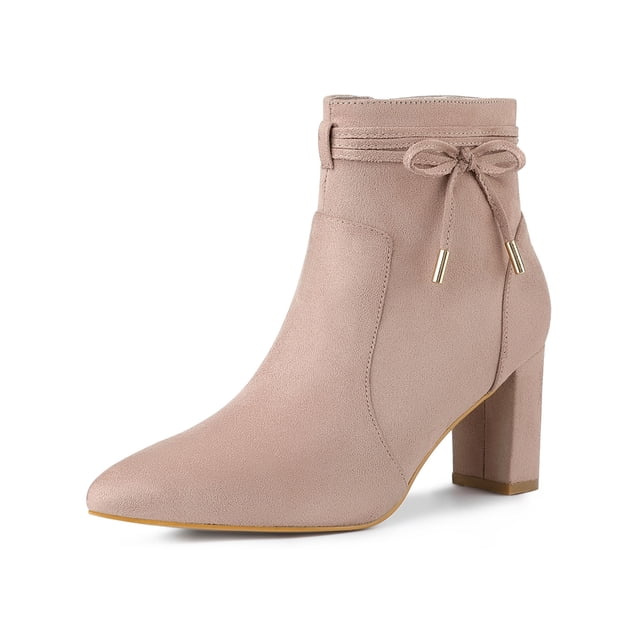 Unique Bargains Women's Pointed Toe Chunky Heel Zipper Ankle Boots