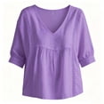 thumbnail image 7 of HAOTAGS Womens 3/4-Sleeve Blouse，V-Neck Button-Down Casual Printed Loose Shirt Top Purple Size S, 7 of 7