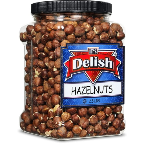 Gourmet Raw Hazelnuts Shelled by Its Delish, 2.5 lbs Reusable Jumbo Container  Unsalted Hazelnuts Filberts for Vegan, Kosher and Gluten-Free Nut Snacks