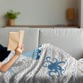 thumbnail image 3 of Nautical Soft Flannel Fleece Throw Blanket, Wave Pattern Marine Elements Octopus Crab Starfish Whale Art, Cozy Plush for Indoor and Outdoor Use, 70" x 90", Beige Blue White, by Ambesonne, 3 of 5