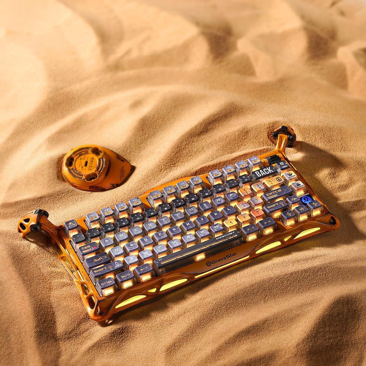 GravaStar Mercury K1 Pro 75% Wireless Mechanical Keyboard, Gasket Mount, 8000mAh Battery, Kailh Speedy Mint Linear Switches, Dual RGB - Worn Yellow