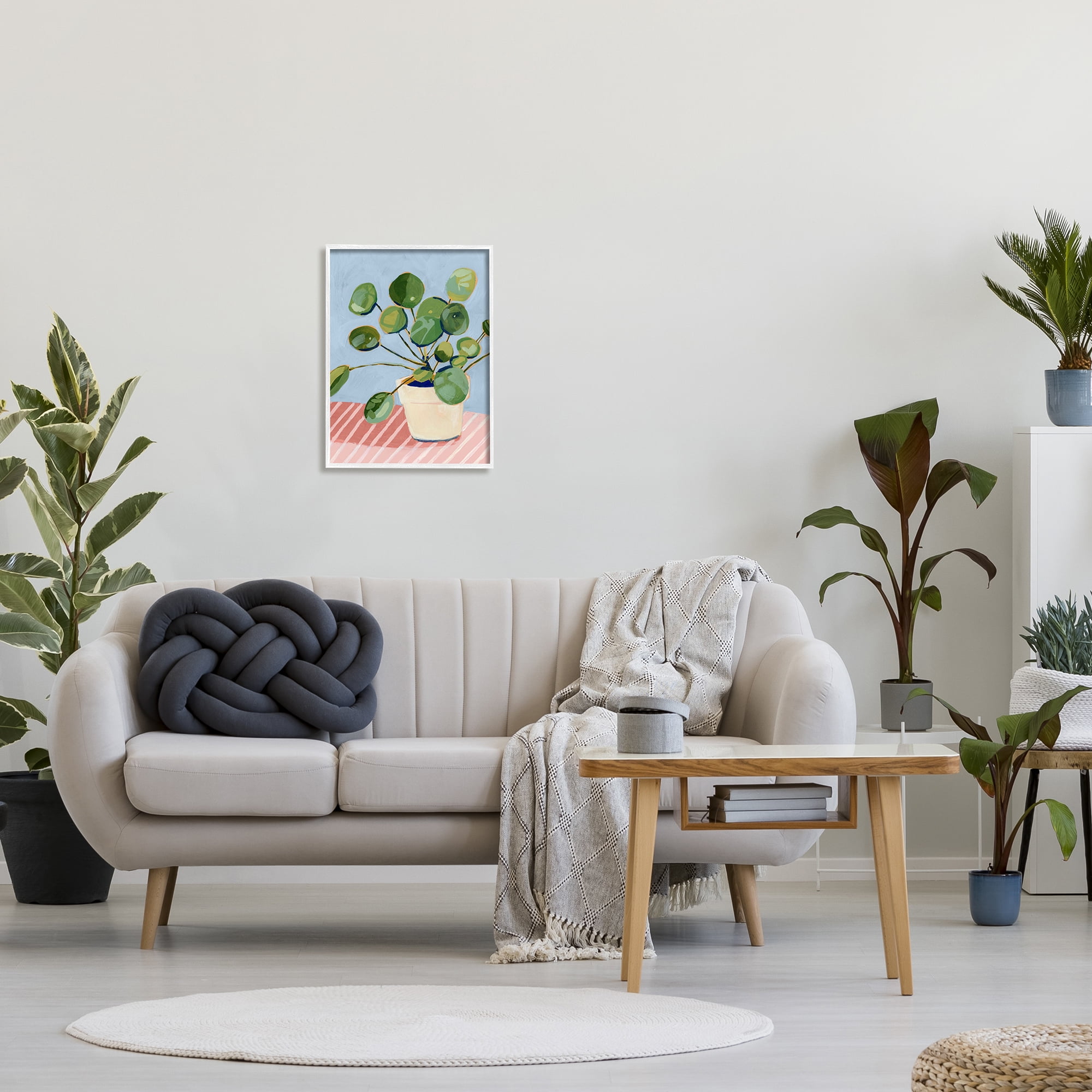 Stupell Industries Green Potted Plant Round Leaves Pink Stripe Table, 16 x 20, Design by Victoria Borges