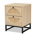 thumbnail image 2 of Baxton Studio Ardon Bohemian Light Brown Finished Wood and Black Metal 2-Drawer End Table with Natural Rattan, 2 of 13