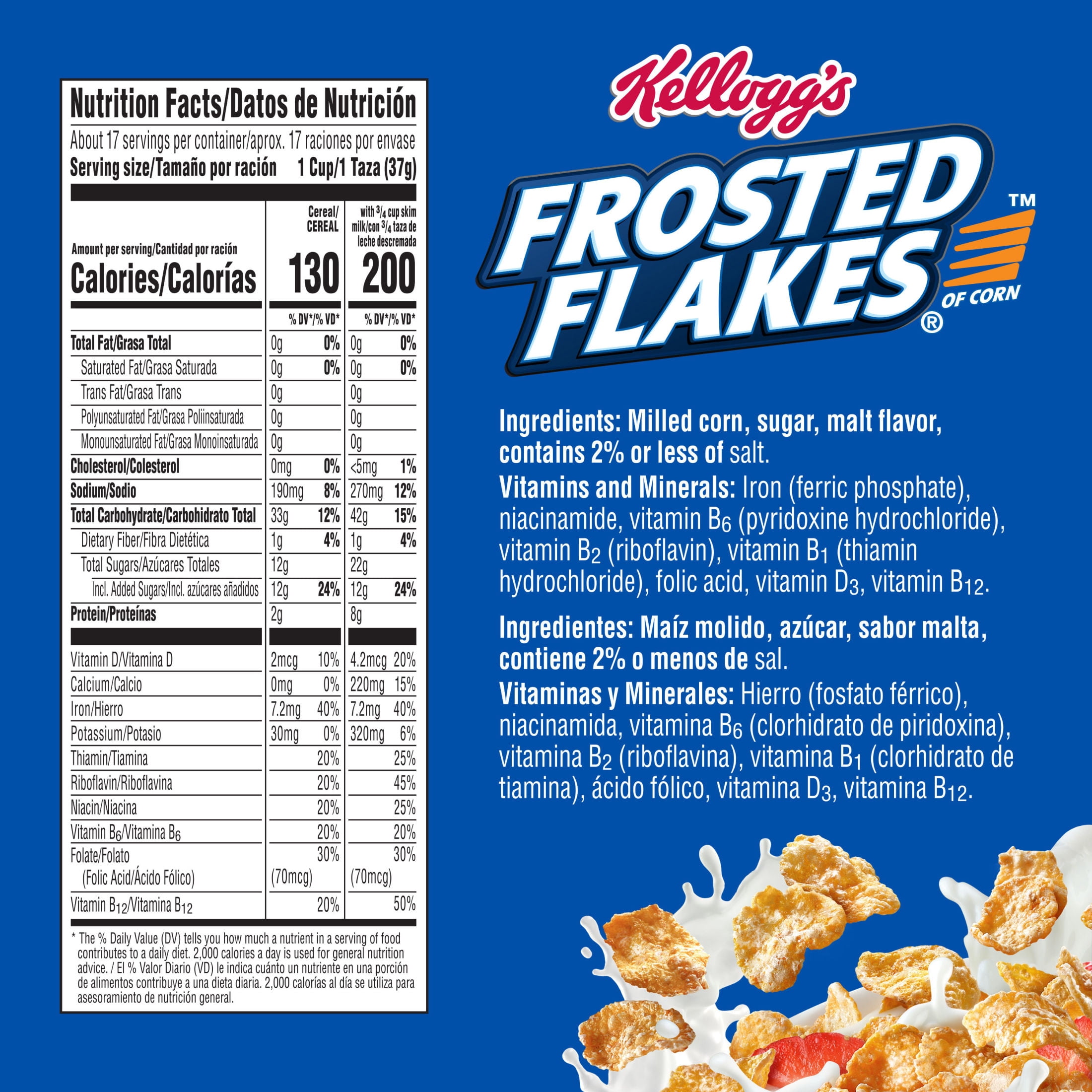 Kellogg's Frosted Flakes Original Breakfast Cereal, Fat Free, Family Size, 21.7  oz