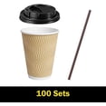 thumbnail image 6 of Disposable Paper Coffee Cups with Lids, 100 pack 12 oz Ripple Wall Insulated To Go Coffee Cups for Hot/Cold Beverage, Recyclable Takeaway Drinking Cups for Home Office Cafe Party, 6 of 6