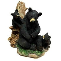 BLACK MOTHER BEAR CARING FOR CUBS NATURAL HABITAT SCULPTURE STATUE FIGURINE