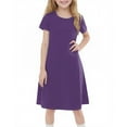 thumbnail image 2 of Cotton Short Sleeve Dress Toddler Girls T Shirt Loose Casual A-Line Skater Dresses 3-14Y, Purple, 2 of 6