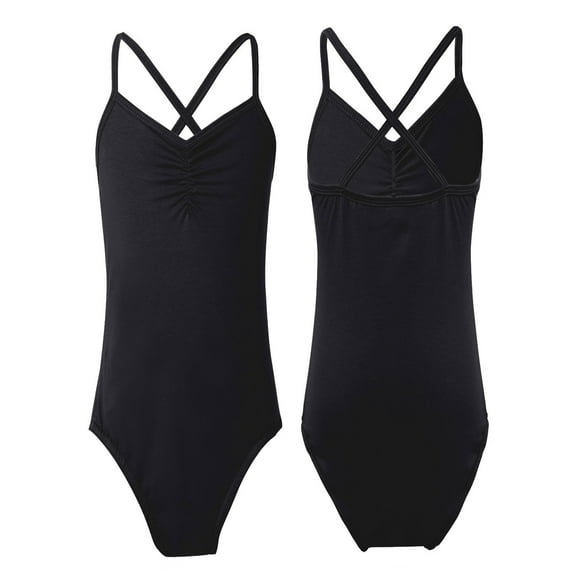 Alvivi Girls One-Piece Ballet Dance Leotard Criss Cross Spaghetti Strap Solid Color Bodysuit Dancewear 3-14