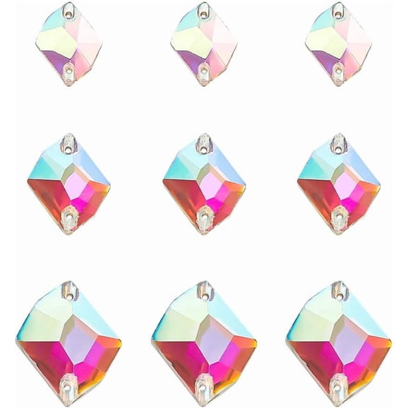 72 Pcs 3 Sizes Rhombus Shape Sew on Rhinestones Faceted Glass Rhinestones with 2 Holes Transparent Crystal Flat Back Rhinestones for Jewelry Making Crafting DIY
