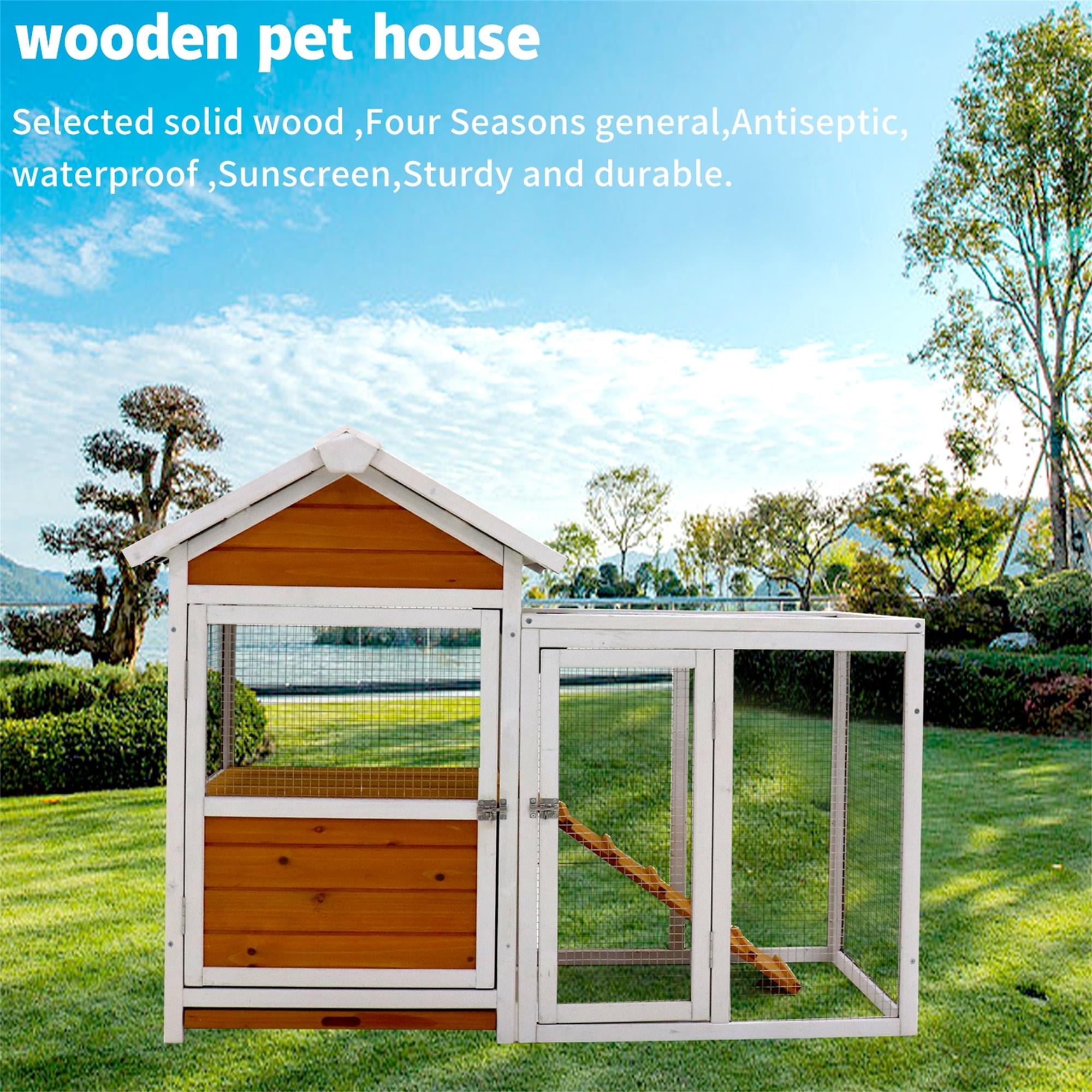 Pefilos 47" Rabbit Hutch Indoor, Large Outdoor Chicken Coop with Waterproof PVC Board, Wood Hen House with Nest Box, Brown Pefilos 47" Rabbit Hutch Indoor, Large Outdoor Chicken Coop with Waterproof PVC Board, Wood Hen House with Nest Box, Brown
