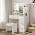 thumbnail image 2 of Rovaurx Makeup Vanity Table Set with Lighted Mirror, Makeup Vanity with Storage Shelf and 4 Drawers, for Mother's Day, Bedroom Dressing Table, Cushioned Stool & 10 LED Lights, White RSZT104WD, 2 of 7