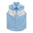 thumbnail image 4 of Faraee Girls Fringe Western Shirt Pearl Snap Button Down Cowgirl Outfits Tassel Sleeveless Cowboy Vest Blouse Tops for Kids 11-12 Years Sky Blue, 4 of 5