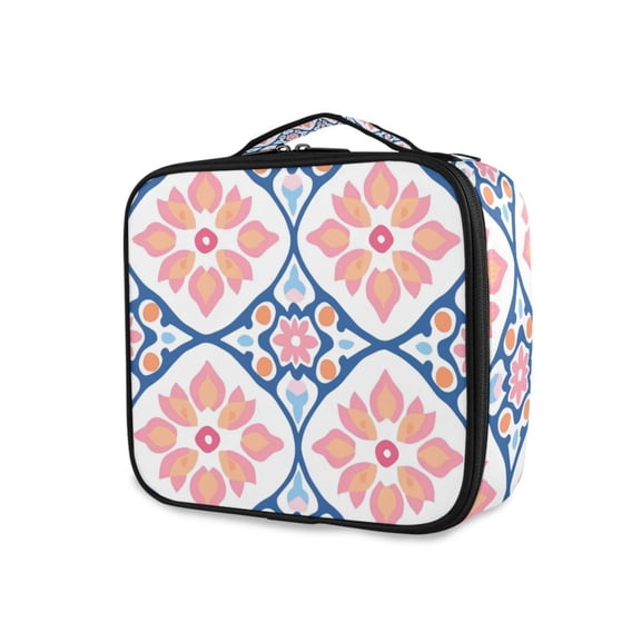 FORMRS Travel Makeup Bag Large Capacity Train Case Cosmetic Organizer with Adjustable Dividers, Mosaic Flowers Pattern