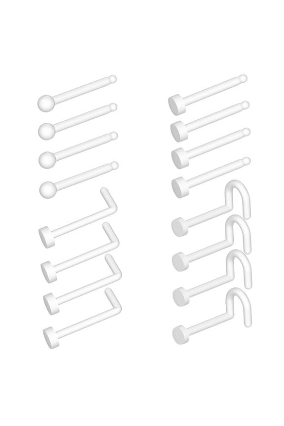 16 Pcs Clear Nose Ring Retainer 18g Nose Piercings Jewelry Small Plastic Clear Nose Studs Bioflex Nose Rings for Women Men Girls Body Piercing Jewelry 20g L Shape Corkscrew