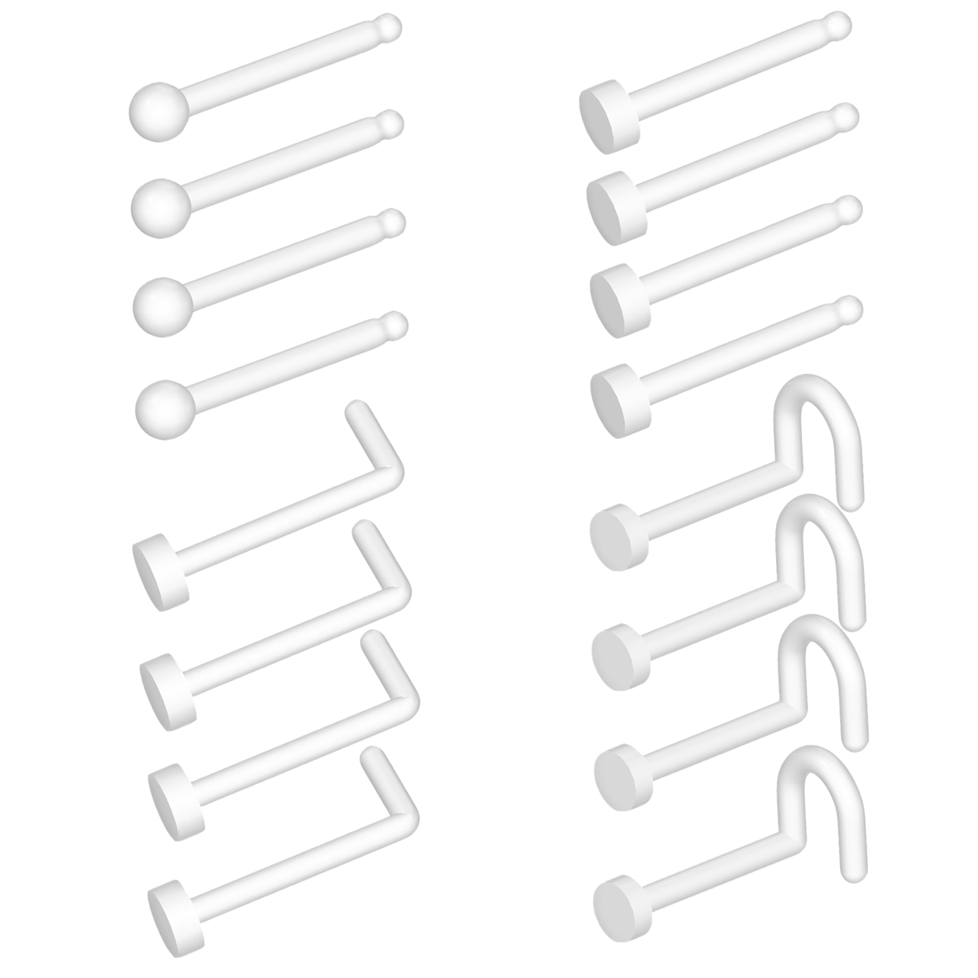 16 Pcs Clear Nose Ring Retainer 18g Nose Piercings Jewelry Small Plastic Clear Nose Studs Bioflex Nose Rings for Women Men Girls Body Piercing Jewelry 20g L Shape Corkscrew