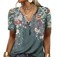 thumbnail image 3 of Camiseta con cuello de botón de verano para mujer, camiseta de manga corta estampada informal holgada, 3 of 5