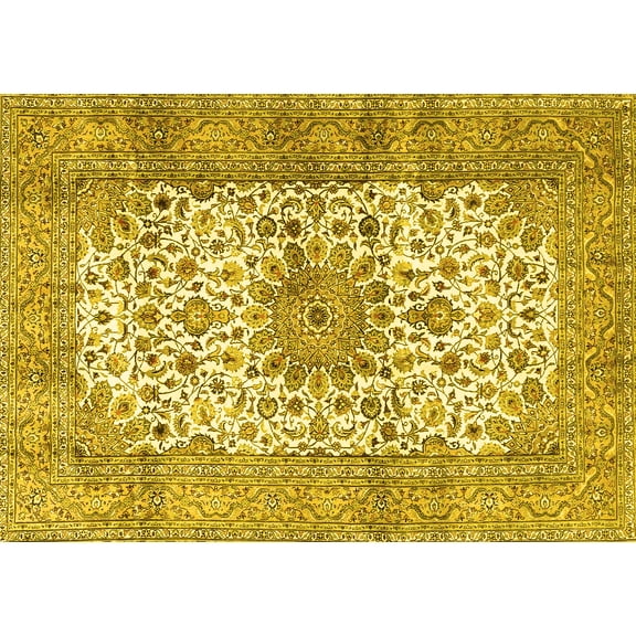 Ahgly Company Machine Washable Indoor Rectangle Persian Yellow Traditional Area Rugs, 5' x 7'