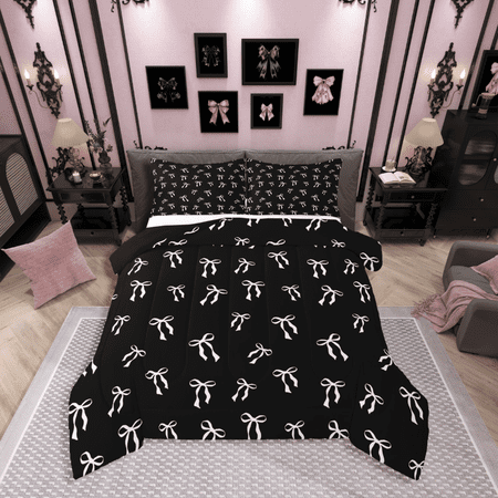 Castle Fairy Cartoon Bow Tie Bedding Comforter Set 2pcs Bowknot Bow Twin Comforter Sets Microfiber Dreamy Princess Breathable Bedding Set Super Cozy Cute Room Decor