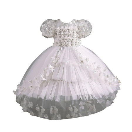

New Lace Flower Petal Children s Wedding Dress Princess Dress Little Girls Train Dress Kids Dress Newborn Baby Girl Outfits Cute Newborn Dresses Unique Baby Girl Clothes