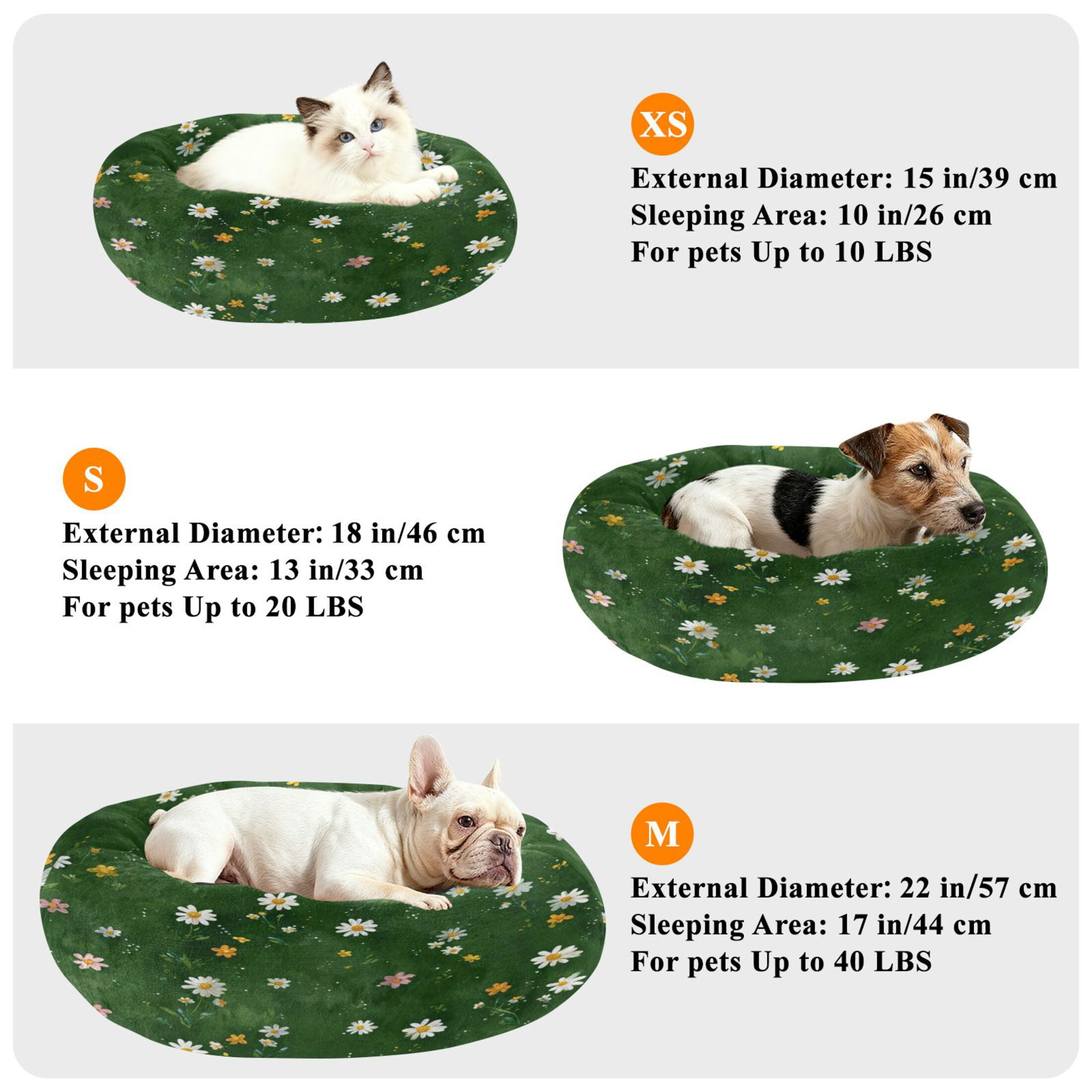 Iauyy Pet Couch Donut Cat Bed for Indoor Cats/Small Dogs Washable & Machine with Non-slip Bottom Calming Cat Furniture, All Kinds Of Daisies (M)