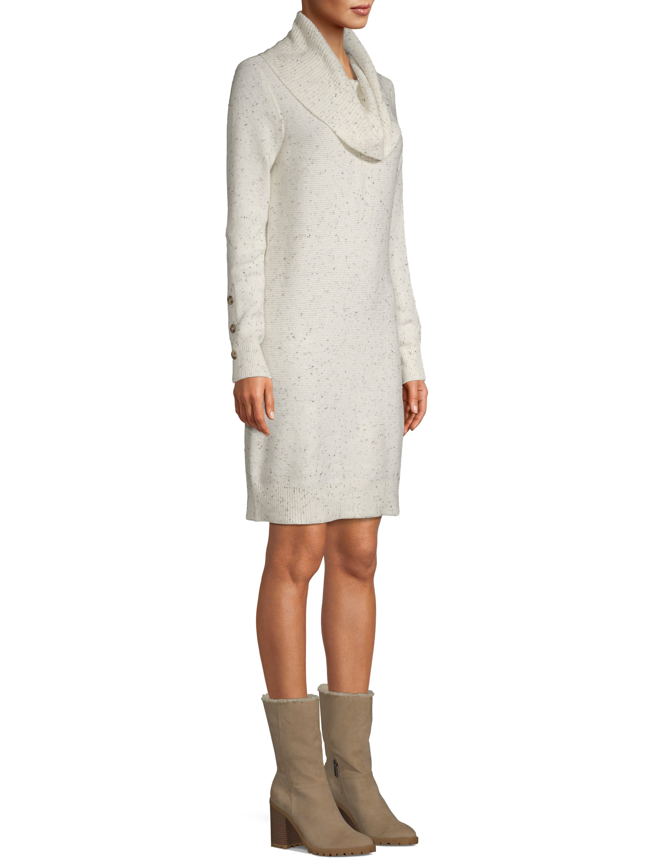 Cowl Neck Dress with Button Detail 