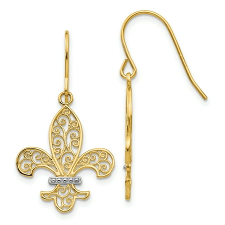 Fleur De Lis Designer Earrings 14k Yellow Gold Fleur De Lis Shepherd Hook Drop Dangle Chandelier Earrings Gifts For Women For Her ()