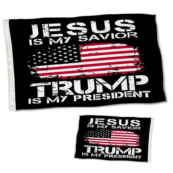 Dutern Double Sided Jesus Is My Savior Flag Trump Is My President Banner 3 Ply with Brass Grommets 3x5 Feet