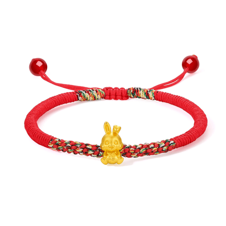 ZHOU LIU FU 24K Gold Bracelet for Women Rabbit Charm Bracelets Adjustable Bunny Red Braided Rope Stackable Good Luck Jewelry A1710485