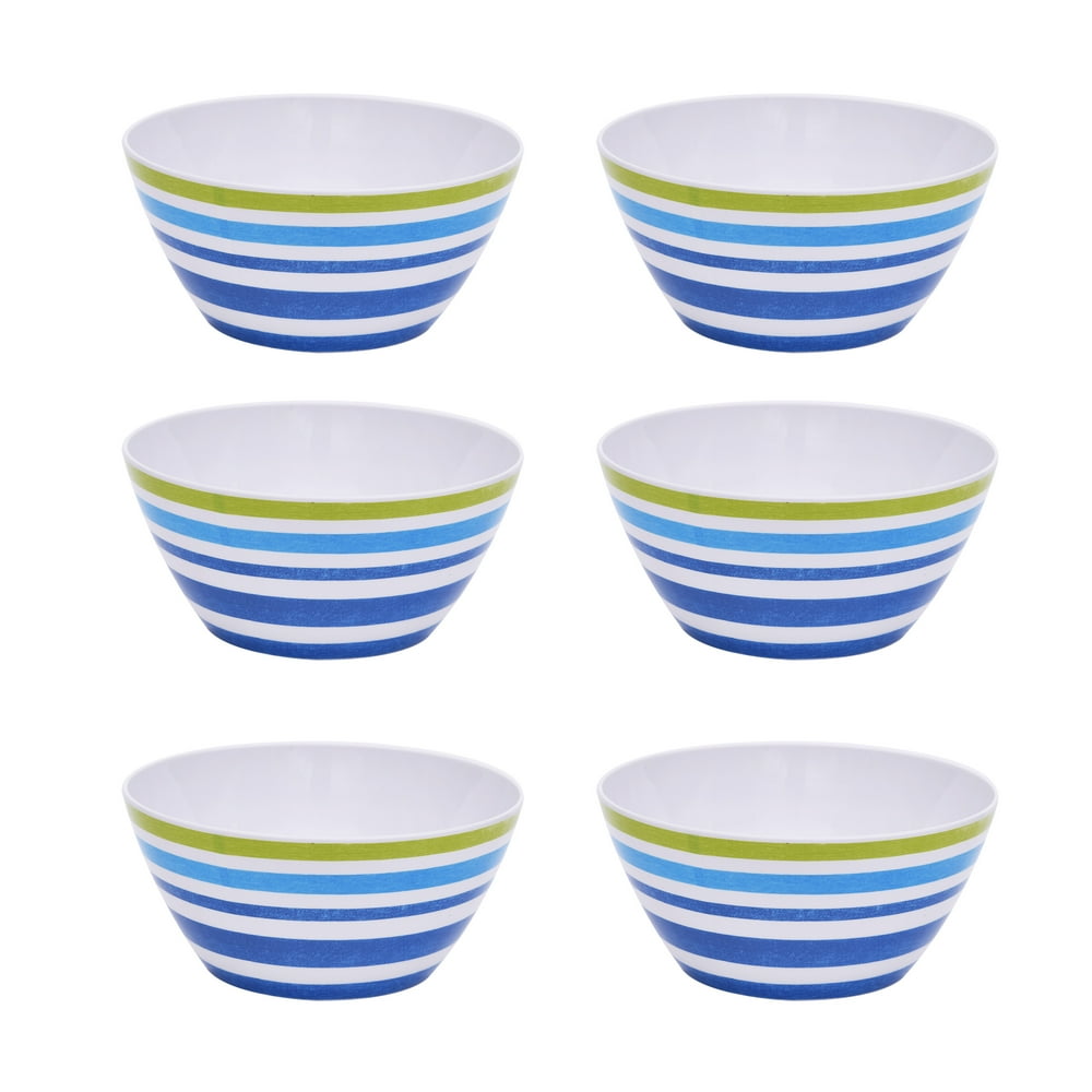 Mainstays Kids Melamine Blue Striped Bowls, Set of 6