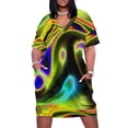 thumbnail image 1 of Abstract psychedelic neon multi coloured swirls. Smoke effects. Loose Pocket Dress summer woman dress 2025 cocktail dresses, 1 of 7