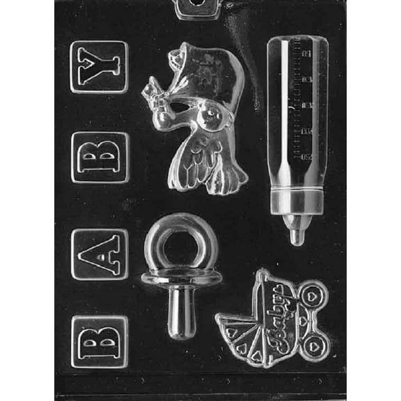 Grandmama's Goodies B044 Baby Kit Pacifier Stork Bottle Stroller Block Baby Shower Chocolate Candy Soap Mold with Exclusive Molding Instructions