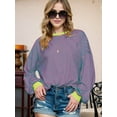 thumbnail image 6 of Women'S Oversized Long Sleeve T-Shirt Striped Colorblock Tunic Top Loose Autumn Crew Neck Sweatshirt Rose Red XL, 6 of 9