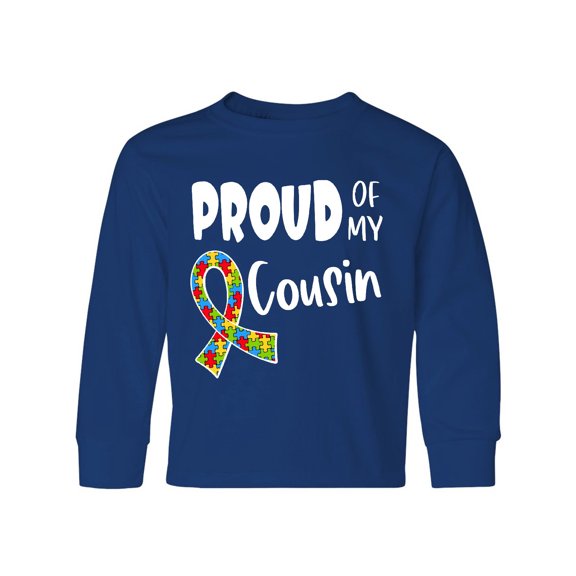 Inktastic Proud of my Cousin Autism Awareness Puzzle Piece Ribbon Long Sleeve Youth T-Shirt
