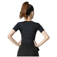 thumbnail image 3 of Short Sleeve Latin Ballroom Dance Tops Stretch Jersey V-Neck Ruched Wrap-Over Fitted, 3 of 7
