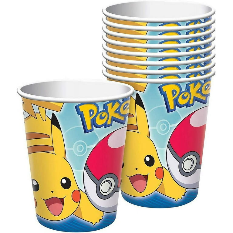 Pacote de artigos de festa Pokémon serve 16: pratos de 17,78 cm e  guardanapos de bebidas com velas de aniversário (Pacote para 16)