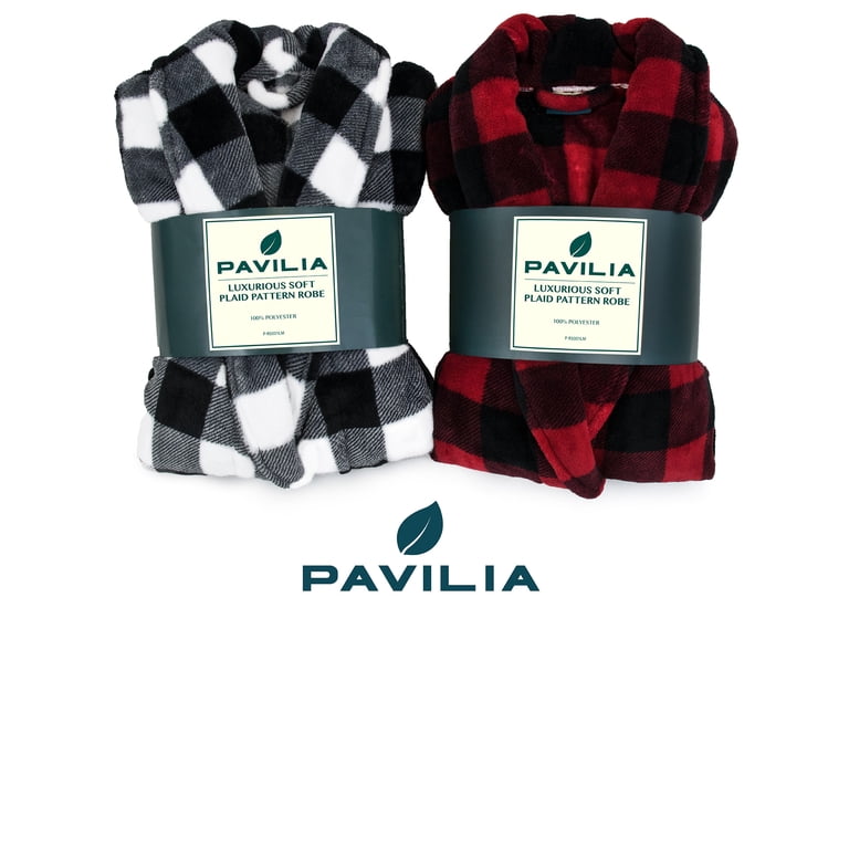 Pavilia Men's Plaid Fleece Bathrobe, Red photo 8