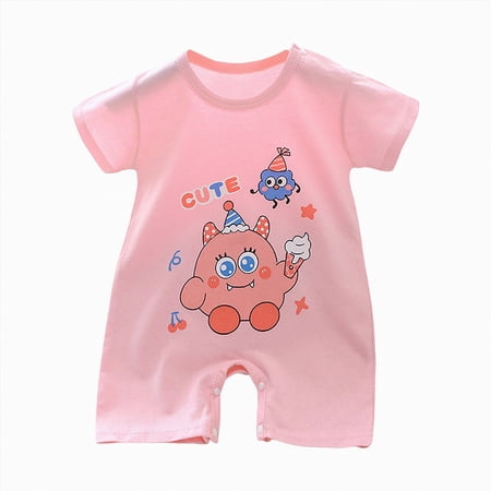 Sopiago Baby Rompers Boy Newborn Unisex-Baby Sleeveless and Short-Sleeve Romper Baby Boy Outfits Pink 9-12 Months