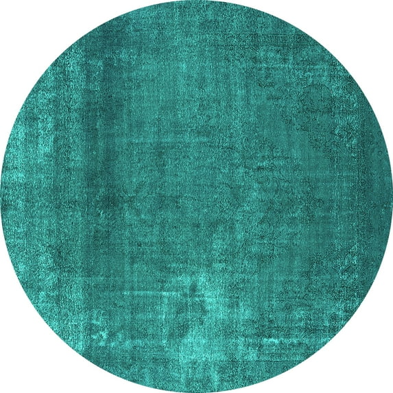 Ahgly Company Machine Washable Indoor Round Oriental Turquoise Blue Industrial Area Rugs, 8' Round