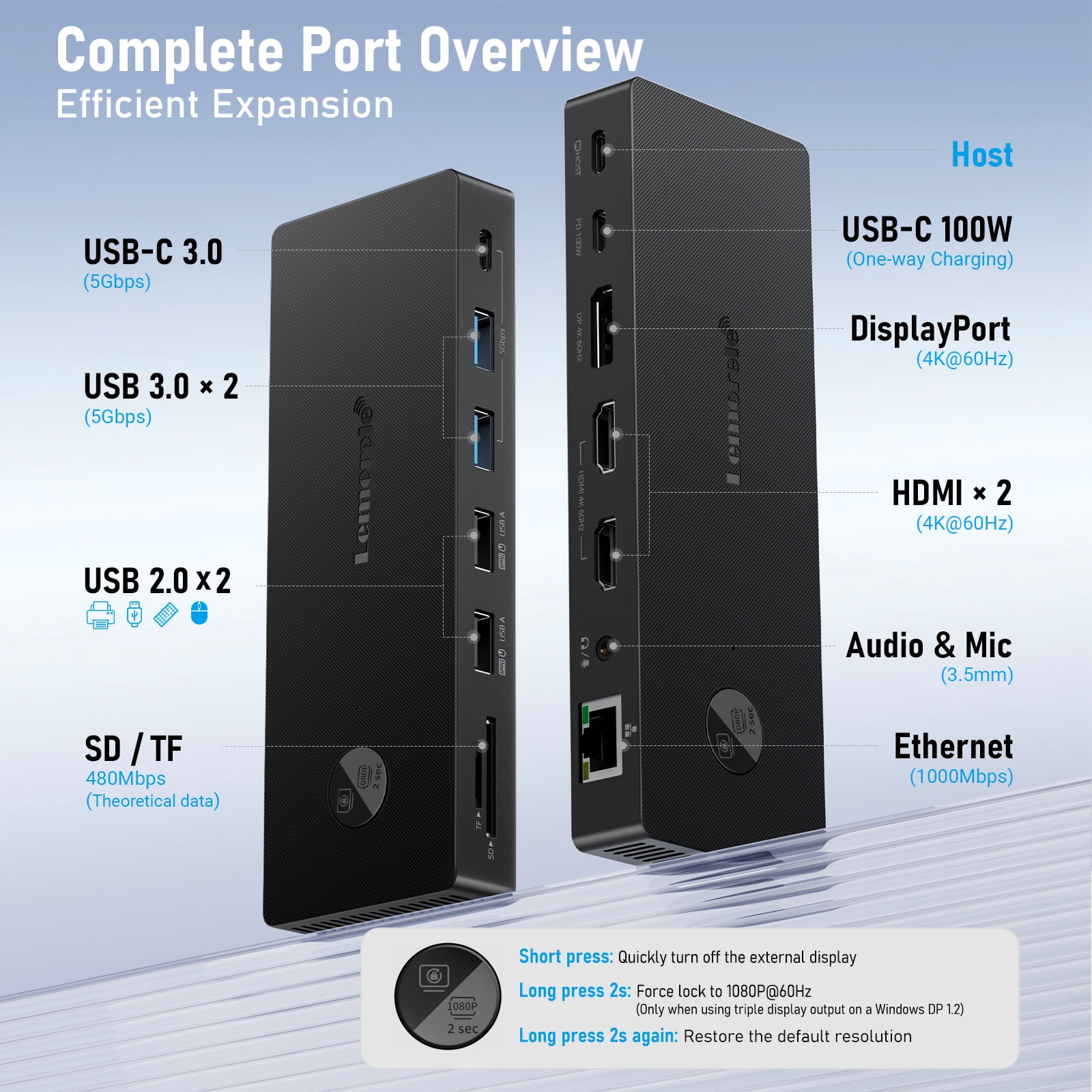 Lemorele 13-in-1 USB-C Laptop Docking Station, Triple 4K Monitor, 100W PD Charging, Gigabit Ethernet, 8 USB Ports, DP 1.2,SD/TF Card Reader,Multi-functional USB C Hub Adapter for Windows/macOS