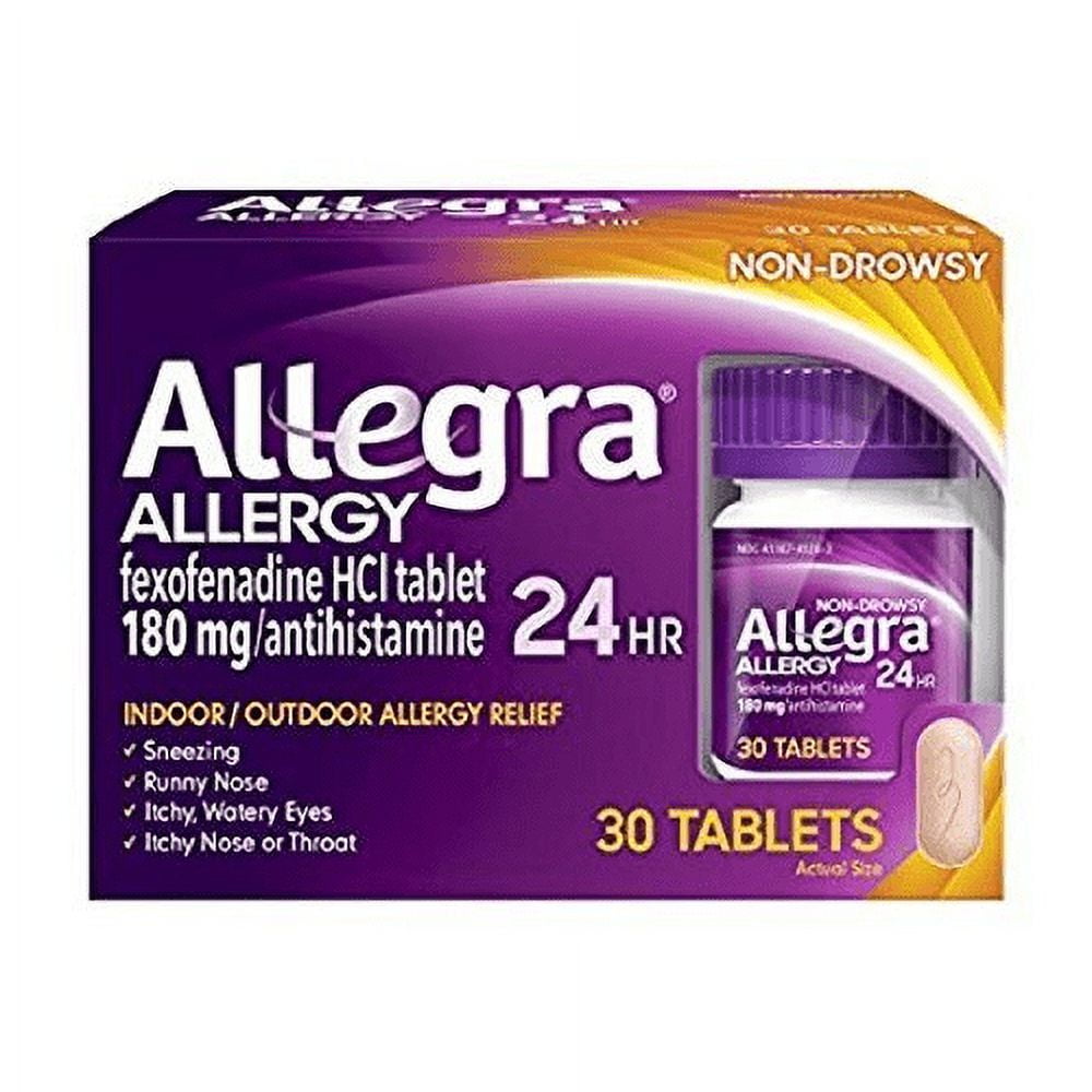 Allegra Adult 24Hr Non-Drowsy Antihistamine, 30 Tablets, Fast-Acting Allergy Symptom Relief, 180 Mg, 4-Pack