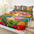 thumbnail image 4 of spefrowx Vibrant Tropical Parrot King Sheets for Kids, Pink Sunset Flamingo Hibiscus Beach Bedding, 4pcs, 1 Flat Sheet, 1 Fitted Sheet and 2 Pillowcases, 4 of 5