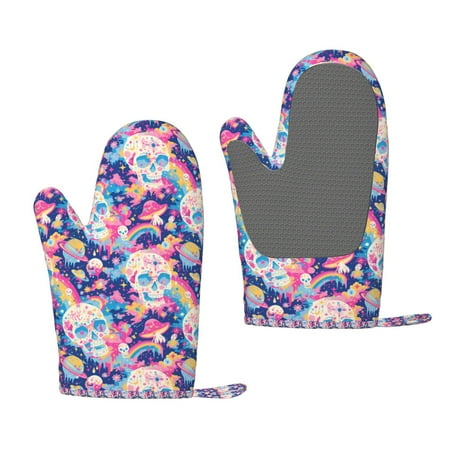 

Matuu Skull rainbow color space for Silicone Oven Gloves Heat Resistant Grilling Gloves Non-Slip Silicone Oven Mitt Great for Grilling Kitchen and Cooking