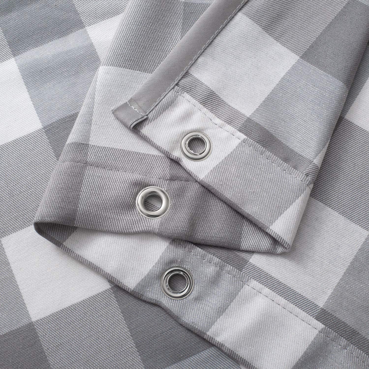 Buffalo Check Shower Curtain: Cotton Blend Plaid Woven Texture & Machine Washable, Water-Repellent, Rustic Farmhouse Style for Bathroom - Gray and White, 72x72 Inch
